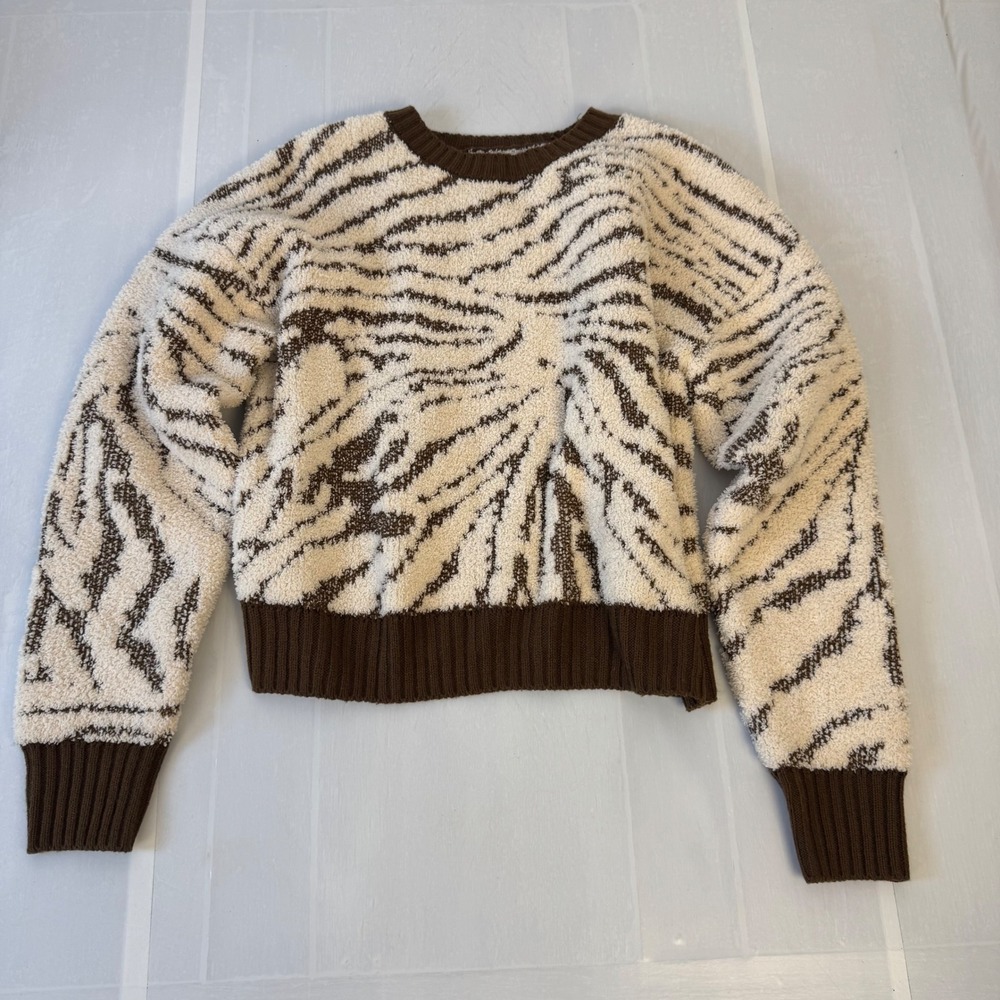 Generation K Zebra Sweater Women Small Brown Fuzzy Animal Print Knit